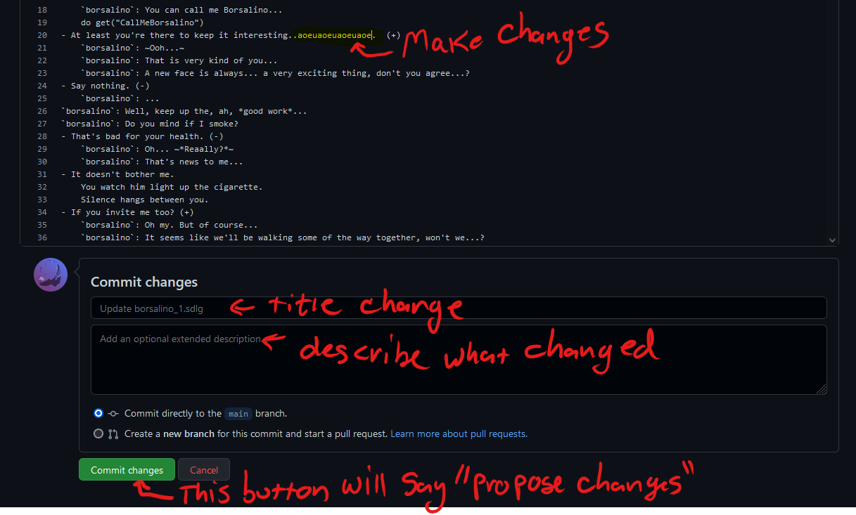Making the desired changes, and creating a branch