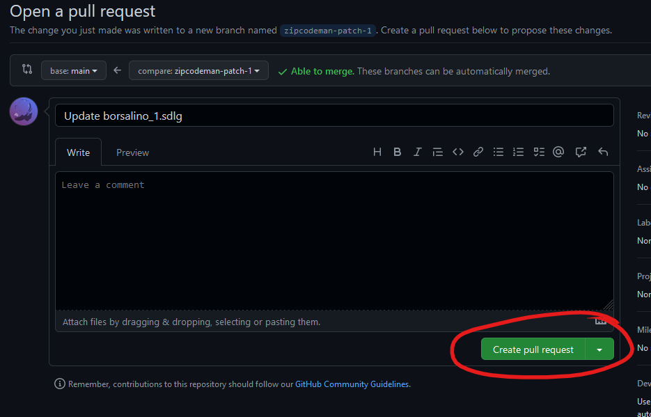 Creating a pull request with your changes